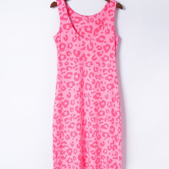 Pink Leopard Split Open Back Sleeveless Maxi Dress - Picture 4 of 4